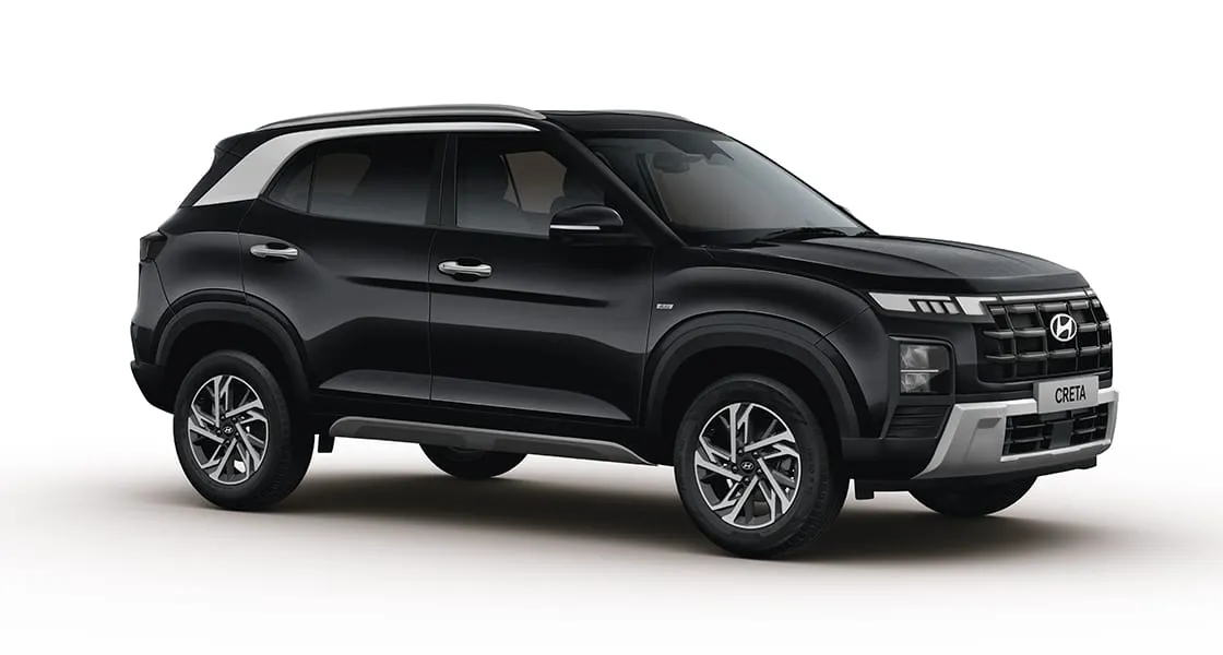Hyundai Creta in black, front three-quarter view